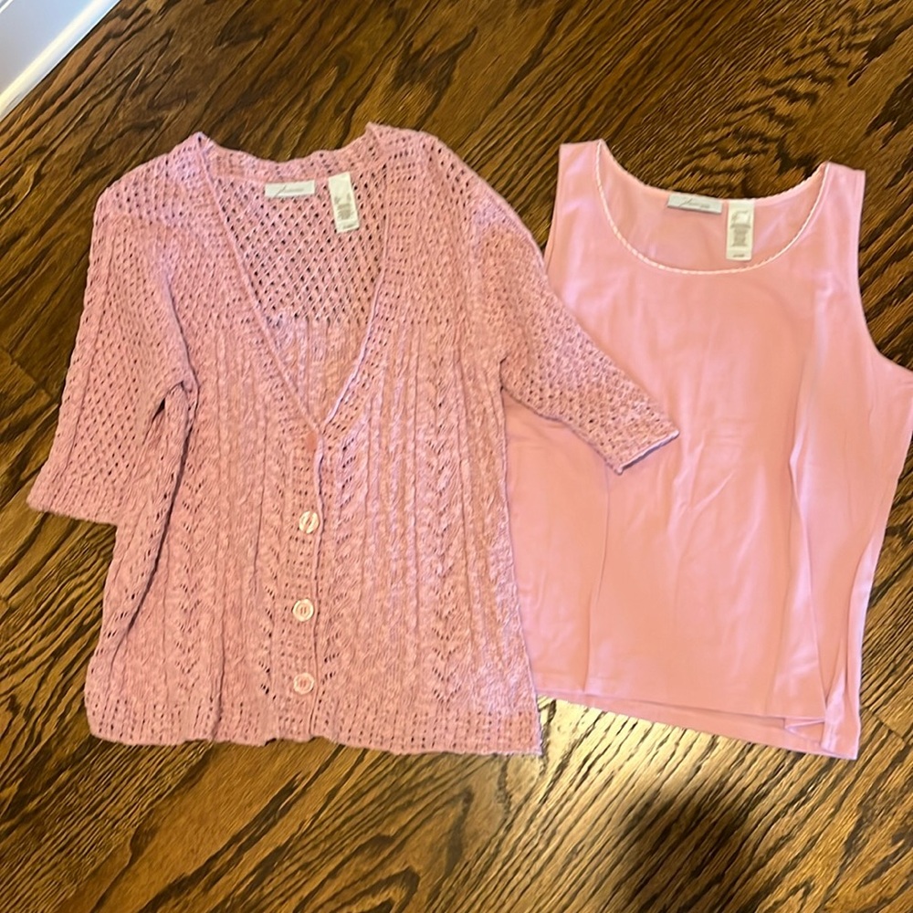 JH Collectibles Petite Sz L Cotton Tank w/Matching Knit 3/4 Sleeve Cardigan (XL)